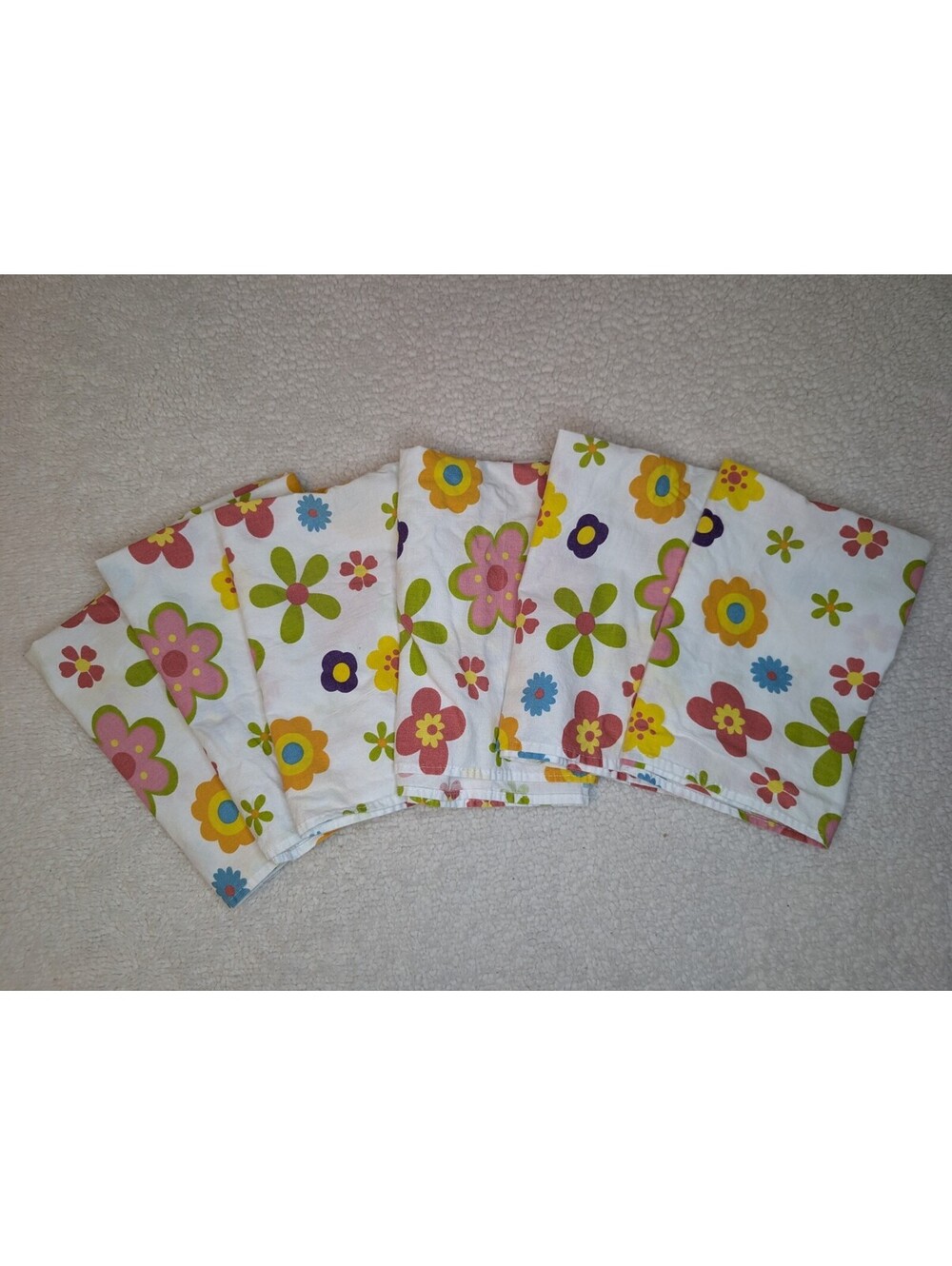 Pier 1 Imports Lot of 6 Cotton Napkins Neon Flowers Approx 19x19 inches